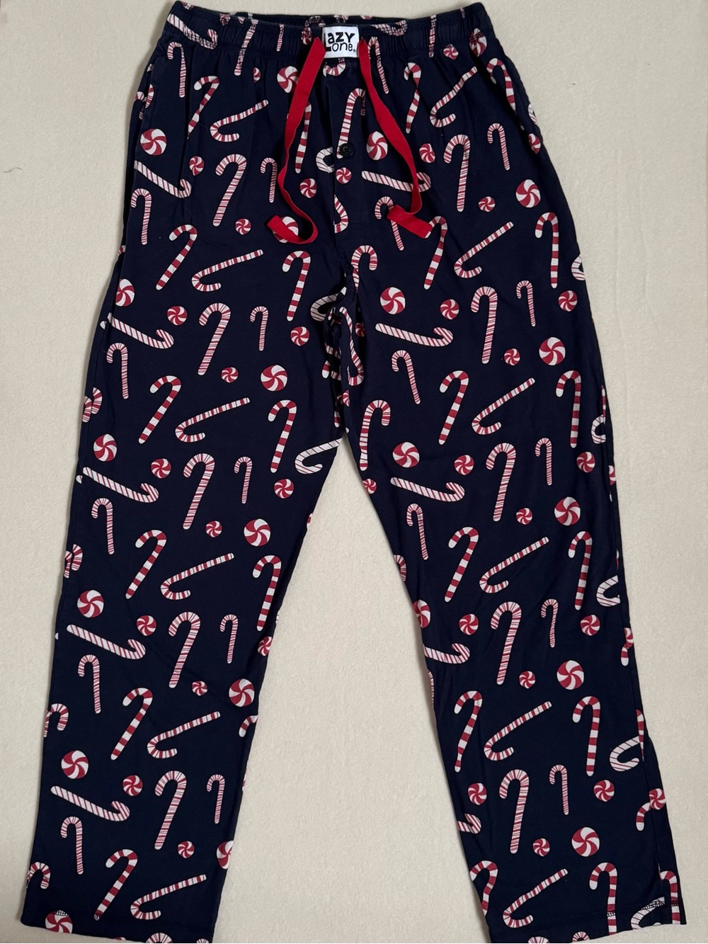 Lazy One Candy Cane Christmas Pajama Pants Large Unisex 100% Cotton Pockets